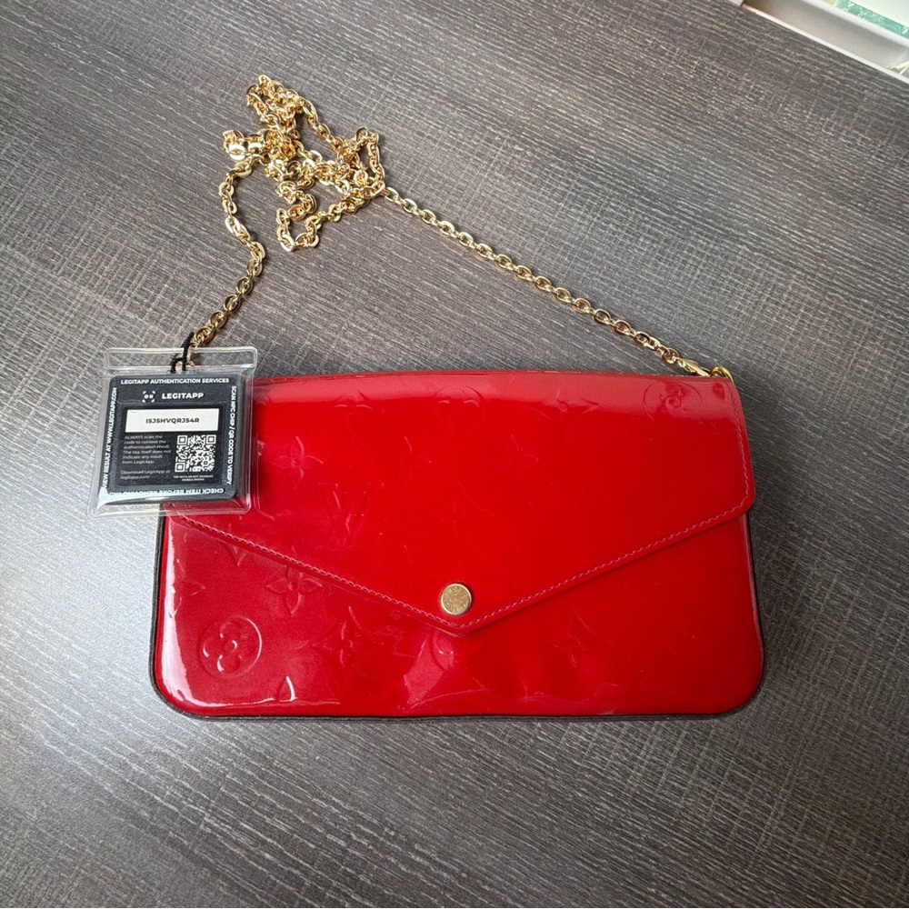 LV Red Patent felicie with Gold Chain